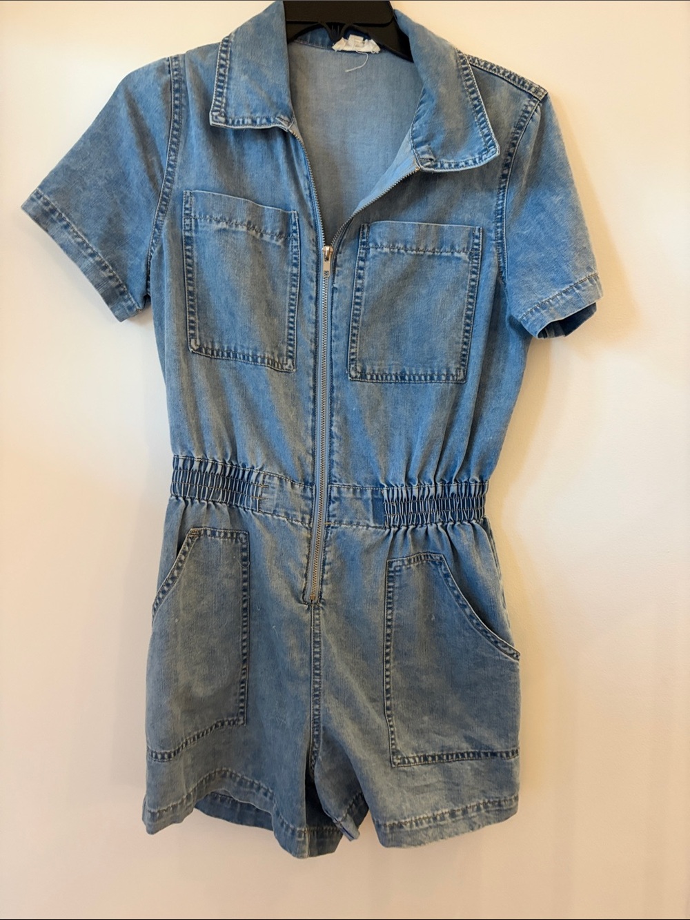 Elane Light Blue Denim Romper